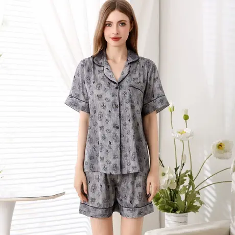 睡衣女款夏季夏款冰丝绸短袖短裤仿真丝绸家居服女高级感丝绸套装商品大图