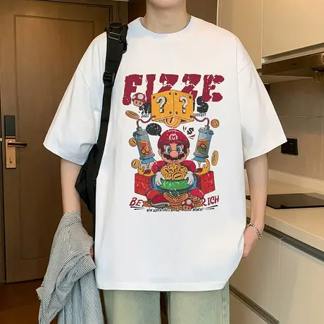 短袖T恤男夏季新款ins潮牌休闲半袖重磅纯棉美式圆领男生上衣体恤商品大图