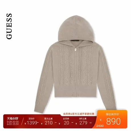 【秀智明星同款】GUESS女士日常休闲舒适连帽羊毛针织开衫商品大图