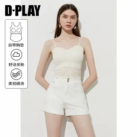 DPLAY【惠品】2025年夏季新款白色吊带背心女一体式胸垫蕾丝上衣商品大图