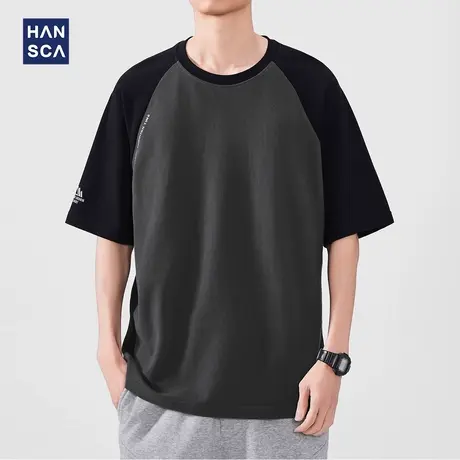 hansca 230g重磅撞色插肩袖短袖T恤男款2025夏季字母印花纯棉上衣商品大图