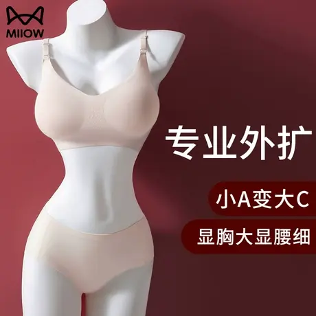 猫人外扩型胸美背内衣女小胸聚拢显大加厚无痕u型大露背漫画文胸图片