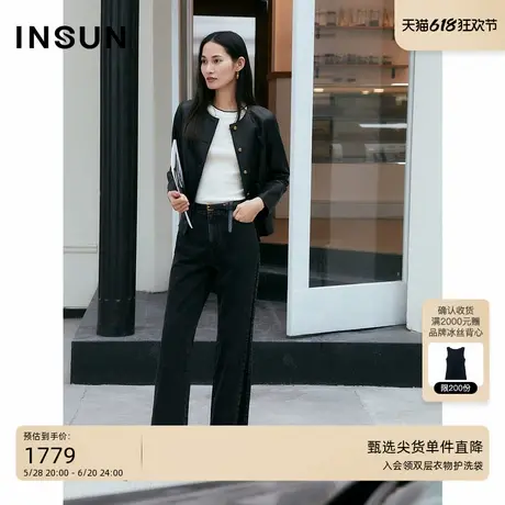 INSUN恩裳专选2025春季收腰抽褶绵羊皮真皮外套图片