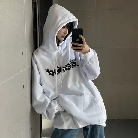 oversize嘻哈卫衣女大码情侣装薄款早秋连帽上衣潮牌ins美式外套商品大图