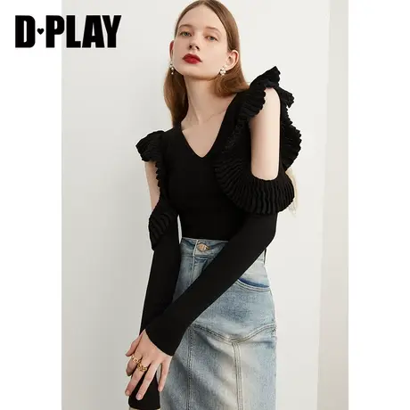 DPLAY德帕拉春新款简约ins风奶油杏仁白色大V领修身针织小衫商品大图