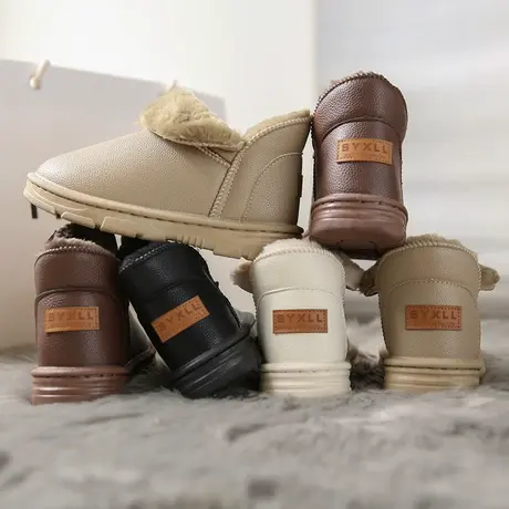 雪地靴女皮面防水2023年新款加绒加厚保暖棉鞋平底冬季低帮小短靴图片