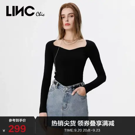 LINCCHIC金羽杰针织衫V领紧致修身针织衫上衣女S221SW309商品大图