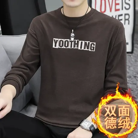 德绒卫衣男圆领长袖t恤秋冬款保暖双面绒套头无帽上衣服宽松潮流商品大图