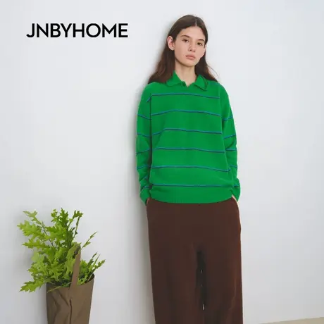 JNBYHOME江南布衣25年新条纹半边绒男女长袖套头家居套装睡衣上衣商品大图