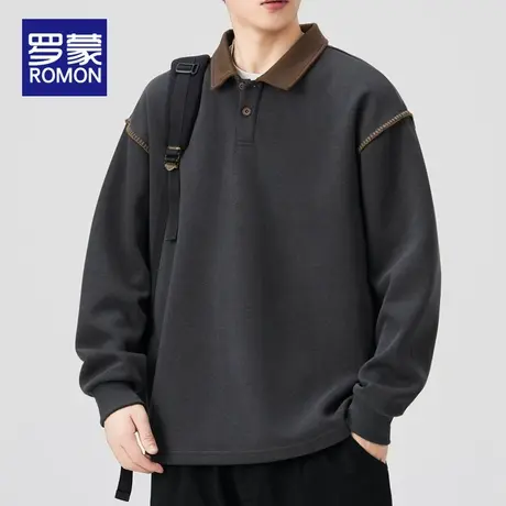 罗蒙卫衣男士POLO衫2025新款春秋款休闲百搭长袖T恤男重磅上衣服图片