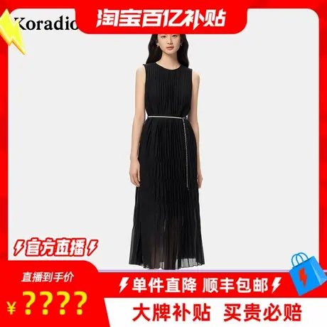 【百补穿搭馆】5年极简主义小黑裙新款淑女风百褶连衣裙女无袖长图片