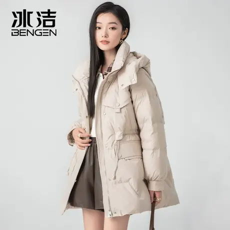 冰洁连帽羽绒服女中长款2023年冬季新款时尚保暖收腰百搭外套HKYR图片