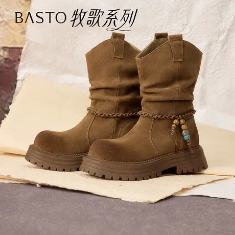 【好物体验专享】百思图25冬商场新款美拉德西部女堆堆靴W0712DZ5商品大图