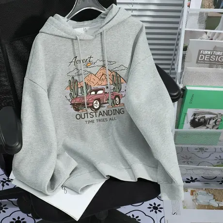 KHV真维斯灰色连帽卫衣女款春秋季2025新款薄款宽松套头上衣外套商品大图