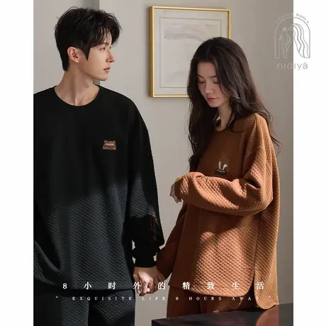 妮狄娅情侣睡衣女秋冬长袖纯棉加厚夹层男休闲外穿时尚家居服套装商品大图