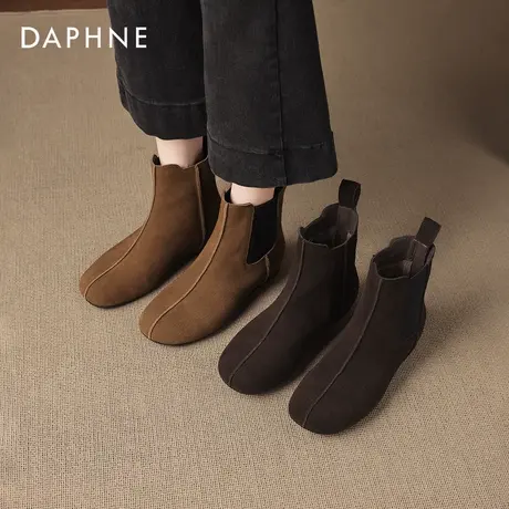 达芙妮平底瘦瘦小短靴2026新款女款秋冬季弹力袜靴女靴子复古绒面图片