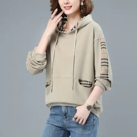 简涵大码女装2021秋冬新款连帽拼接上衣设计感显瘦加绒加厚卫衣女商品大图