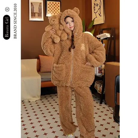 Bananagirl情侣睡衣女冬季新款珊瑚绒加厚保暖卡通大码家居服男套商品大图