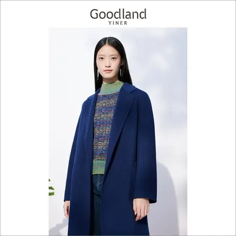 音儿美地女装2022冬新款中长款克莱因蓝羊毛双面呢外套高级感商品大图