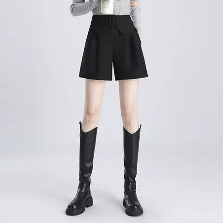 高腰黑色提花短裤女秋冬2023新款时尚宽松阔腿裤百搭通勤休闲靴裤商品大图