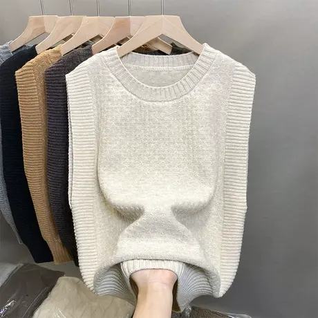 2023秋季新款圆领纯色针织马甲背心女坎肩百搭上衣叠穿无袖毛衣女商品大图