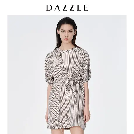 DAZZLE地素奥莱夏季条纹收腰法式刺绣连衣裙裙子女图片