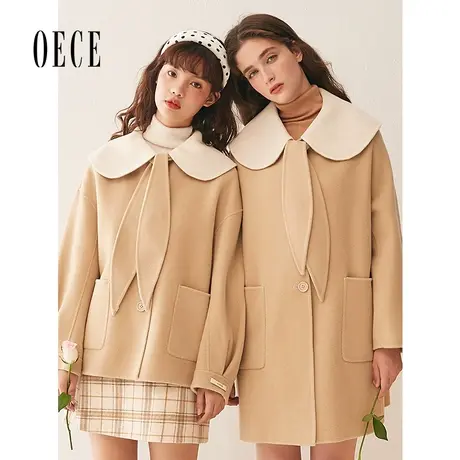 【买1送1】Oece冬装新款复古娃娃领短款外套秋冬羊毛呢双面呢大衣图片