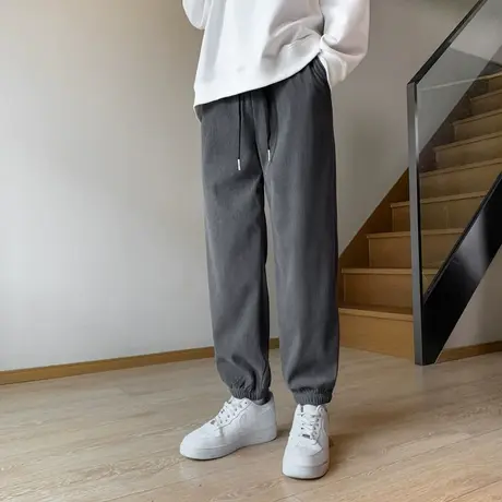 灯芯绒裤子男春秋加绒灰色卫裤潮牌冬季束脚运动裤休闲裤大码长裤商品大图