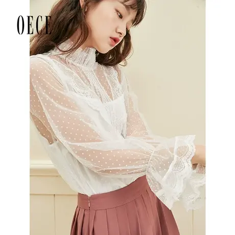 Oece法式梦幻仙气立领水溶蕾丝衫衬衫长袖上衣春秋新款女商品大图