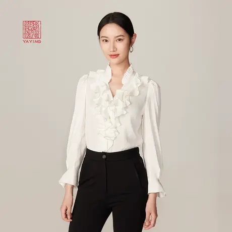 [真丝山海纹缎]EP雅莹高端系列 宫廷风荷叶边衬衫 商场同款2213A图片