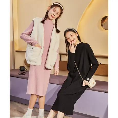 唐狮纯色打底裙秋冬季新款中长裙连衣裙女图片