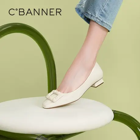 千百度新品法式舒软羊皮方跟通勤鞋方扣一脚蹬奶奶鞋女单鞋气质商品大图