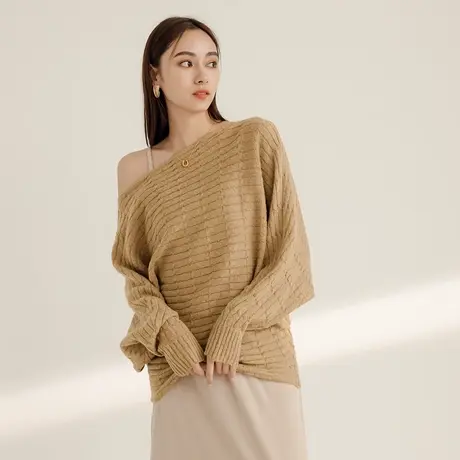 桔熊秋冬季慵懒软糯毛衣女保暖宽松蝙蝠袖针织衫胖妹妹大码FA2880图片