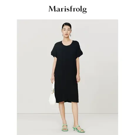 【商场同款】玛丝菲尔2023年夏季新款蝙蝠袖法式收腰气质小黑裙图片