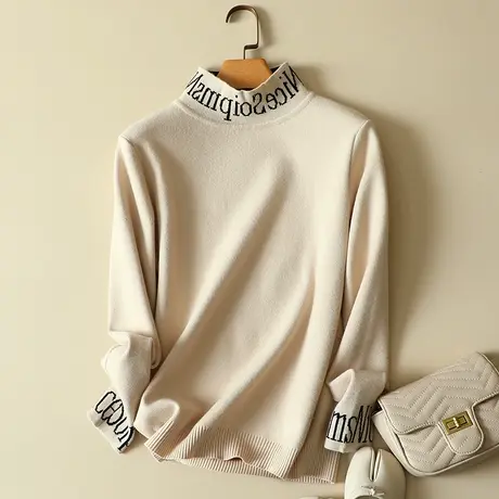 打底衫女士2022新款洋气显瘦内搭秋冬长袖针织修身半高领毛衣女商品大图