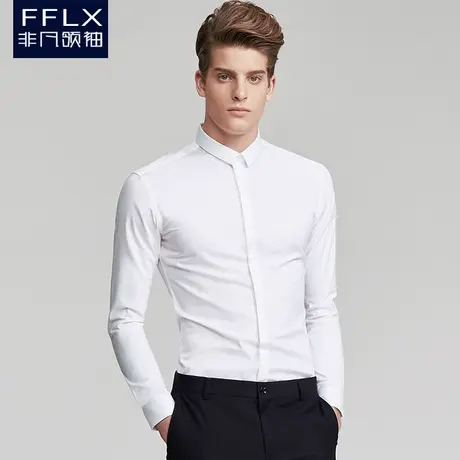 非凡领袖白色衬衫男士长袖免烫修身衬衣职业商务正装暗门襟寸衫男图片