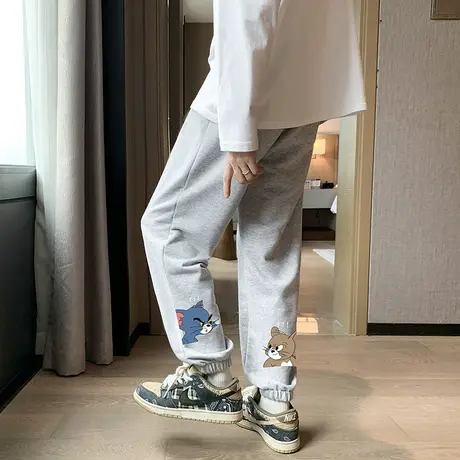裤子男春季新款2024休闲运动灰色卫裤日系港风青少年潮流宽松长裤商品大图