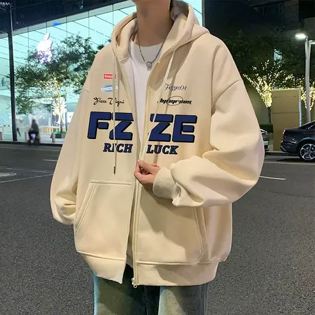 美式重磅宽松卫衣外套男春秋季ins潮牌休闲高街连帽情侣拉链开衫商品大图