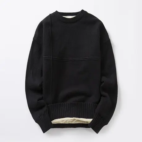 毛衣男2023新款秋冬季加绒加厚羊绒保暖针织衫中低领宽松潮流外套商品大图