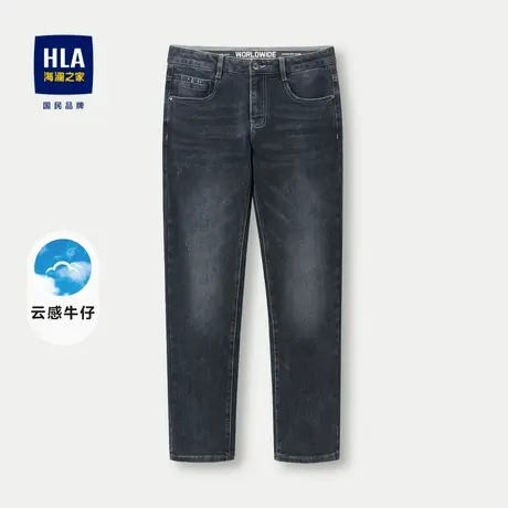 HLA/海澜之家合体直筒牛仔裤2023秋季休闲五袋款微弹猫须裤子男商品大图