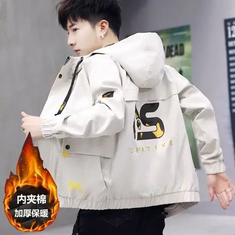 外套男秋冬韩版潮流学生帅气百搭工装夹克宽松加绒加厚青少年棉衣商品大图