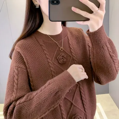 女装半高领麻花毛衣女秋冬2025新款爆款冬季加厚针织打底衫上衣图片