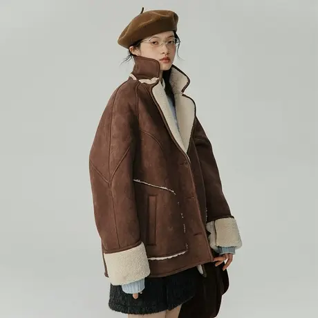 omont蛋挞家 皮毛一体羊羔毛外套女秋冬2023年新款宽松毛绒厚外套图片