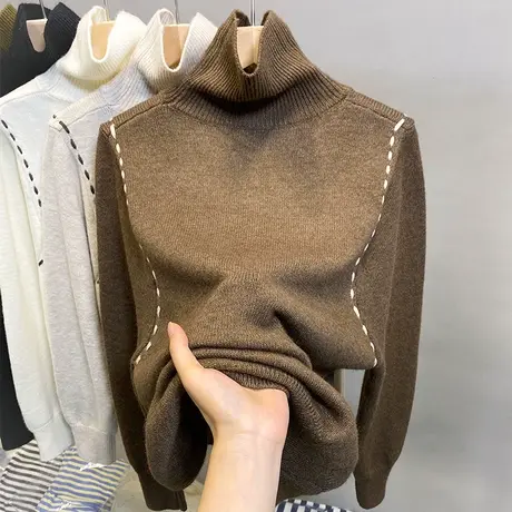 高领毛衣女加厚打底衫2023秋冬新款宽松套头洋气针织衫内搭上衣潮商品大图
