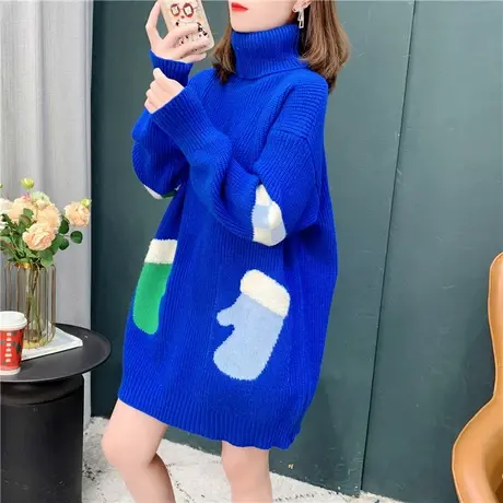 中长款克莱因蓝高领毛衣女2022年秋冬新款设计感慵懒风针织打底衫商品大图