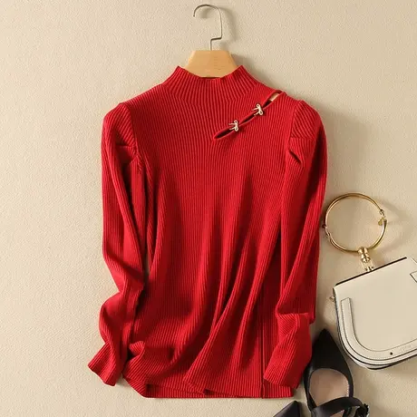 春装2024年新款半高领毛衣打底衫女长袖套头修身显瘦洋气针织衫女商品大图