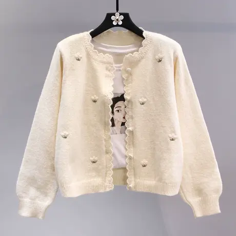 日系小花毛衣外套女秋冬2023新款设计感小众洋气外搭短款针织开衫商品大图