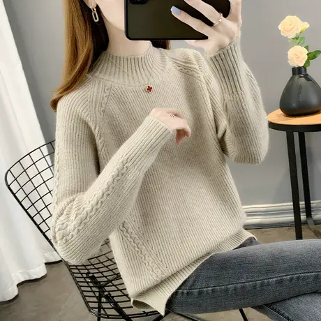 2023年秋冬新款半高领毛衣女宽松外穿套头加厚保暖打底衫女针织衫图片