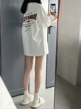 白色宽松字母印花短袖t恤女2023夏季新款美式独特情侣装体恤上衣商品大图