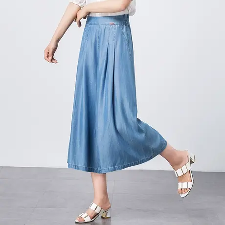 牛仔裙裤女夏小个子七分裤2023新款夏季薄款八分裤高腰直筒阔腿裤商品大图